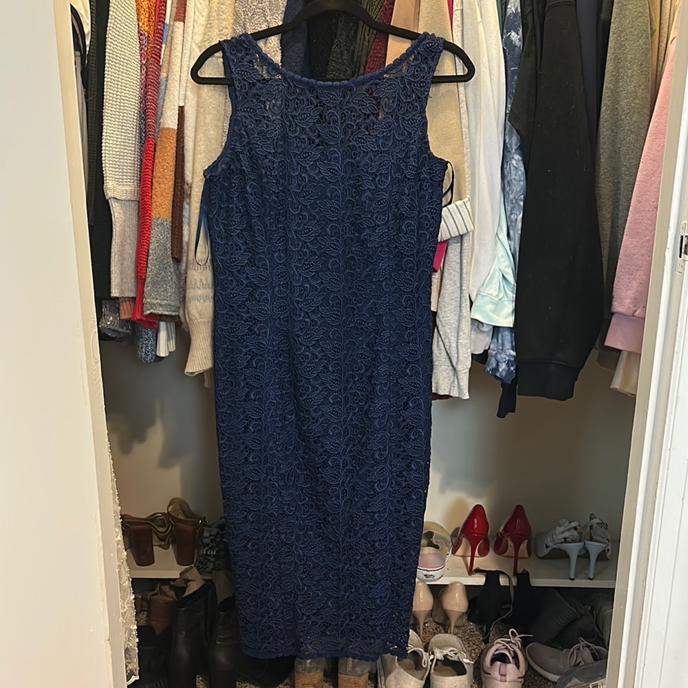 White House Black Market Blue Sheath Midi Dress